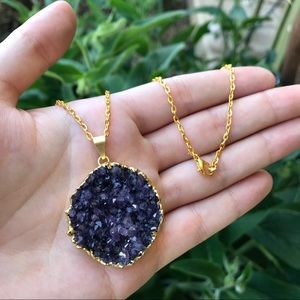 Amethyst crystal 24k gold electroformed necklace